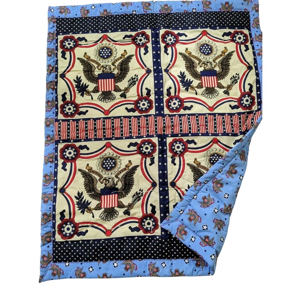 USA America Flag United States Quilt Quilted Throw Blanket 45x38" New Handmade